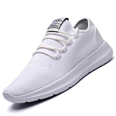 Imagem de Tênis de corrida masculino Keezmz moderno respirável de malha macio solado casual atlético leve, Branco, 8