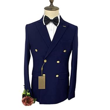 Imagem de Ternos masculinos, jaqueta casual slim fit de 2 peças, blazer de casamento sólido trespassado, azul, 2GG (54/38)