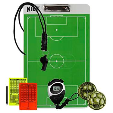 Imagem de Prancheta Tática Dupla Face Futebol De Campo Kief Com Cartão De Arbitro Moeda Cronometro Apito E Cordão (Dourado)