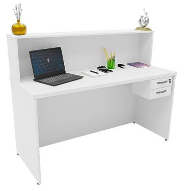 Imagem de Balcão Atendimento Recepção Consultório 1400x600 Com Gaveteiro NetMobil (Branco)