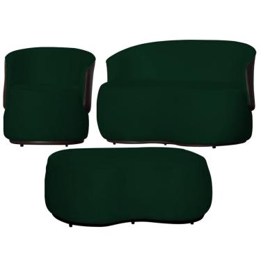 Imagem de Kit 1 Poltrona 1 Namoradeira e 1 Puff Grande Suede Estilo Orgânico Beatriz Composê Corino Marrom - Estopar