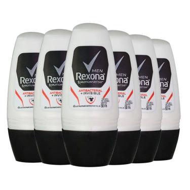 Imagem de Kit Desodorante Roll On Rexona Men Antibacterial Invisible 50ml - 6 Unidades