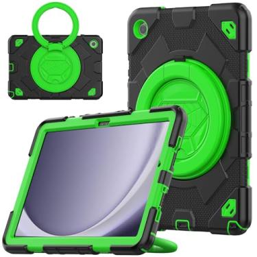 Imagem de Capa para Samsung Galaxy Tab A9 Plus de 11 polegadas (SM-X210/X216/218) Capa macia de silicone de três prevenção resistente à prova de choque com suporte embutido 360° alça de mão para capa A9 Plus (preto + verde)