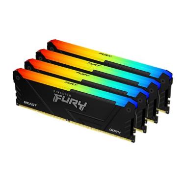 Imagem de Kingston Fury Beast 128GB (4x32GB) 3600MT/s DDR4 CL18 Desktop Memory Kit de 4 | Intel XMP | AMD Ryzen | Plug n Play | Sincronização infravermelha RGB | KF436C18BB2AK4/128