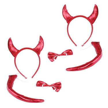 Imagem de WOFASHPURET 2 Conjuntos Fantasias de cosplay Acessórios para cabelos Fantasias femininas Tiaras de chifres Headbands de chifres animal chapelaria acessórios para festa roupas trompete vermelho
