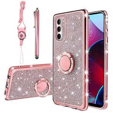 Imagem de KuDiNi Capa protetora para Moto G Stylus 2022 4G, G Stylus 4g para mulheres Glitter Crystal Soft Clear TPU Luxury Bling Capa protetora fofa com alça de suporte para Motorola G Stylus 2022 4g (Glitter