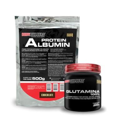 Imagem de Kit Albumin Protein 500g + 100% Glutamina 300g - BODYBUILDERS (Médio, Chocolate)