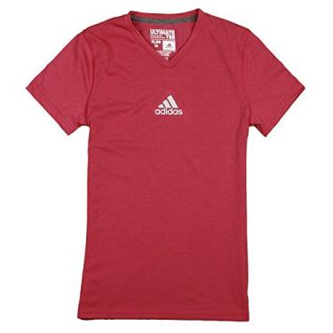 Imagem de Adidas Camiseta juvenil com gola V atlética para meninas grandes, Blaze Pink, Small