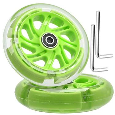 Imagem de OTFAITP Rodas dianteiras de 120 mm x 28 mm de diâmetro externo de 8 mm de diâmetro externo, roda de flash silenciosa de skate com rolamentos ABEC-9 para micro mini dobrável 2-3-4 rodas infantil scooter kickboard