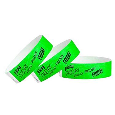 Imagem de Pulseiras Tyvek de 3/4 polegadas para eventos da WristCo da Days of the Week, Friday Neon Green, 500 Count