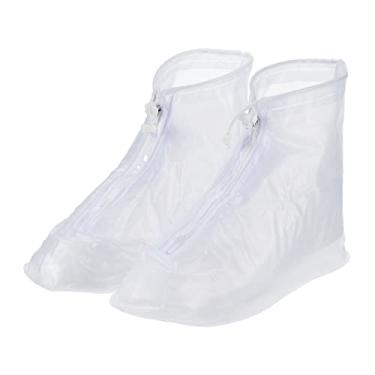 Imagem de PATIKIL L Capa para sapatos à prova d'água, 1 par de galochas antiderrapantes reutilizáveis de PVC protetor de botas de neve com zíper para homens e mulheres chuvosos ao ar livre, branco