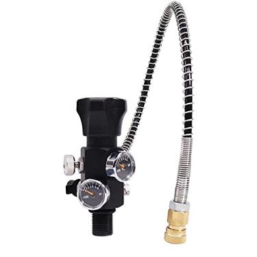 Imagem de Owfeel Adaptador de válvula M18 x 1,5 DIN com medidor, válvula de tanque de mergulho Pcp 4500psi, pressão de trabalho com mangueira preta de 55,88 cm de comprimento para tanque de ar, rifle de ar PCP, paintball e tanque HPA (linhas 5/8-18UNF)