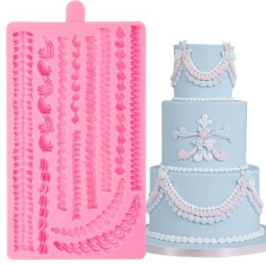 Imagem de IKOJING Lambeth Borders Molde de silicone, moldes de fondant para decoração de bolo de chantilly, para festas de aniversário, chás de bebê, topos de cupcake de Ação de Graças, mousse, biscoitos,