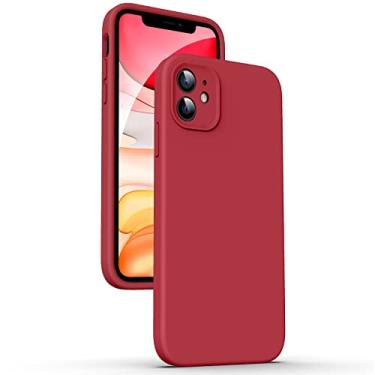 Imagem de Supdeal Capa de silicone líquido para iPhone 11, [design de borda plana] [proteção da câmera] [anti-impressão digital] 4 camadas protegem à prova de arranhões capa de telefone de microfibra antiqueda, 6,1 polegadas, vermelha