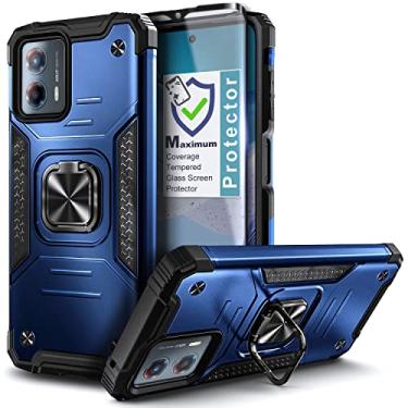 Imagem de WDHD Capa compatível com Motorola Moto G 5G (2023) com protetor de tela de vidro temperado (cobertura máxima), proteção total, suporte magnético para anel para carro, capa resistente (azul)