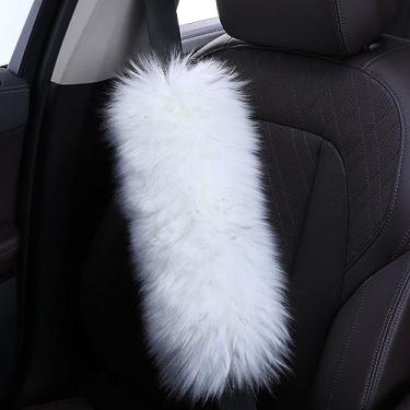 Imagem de OGLAND Capas de cinto de segurança de pele de carneiro de lã longa de pelúcia, capas de almofadas de cinto de segurança fofas para marcapasso, adultos, crianças, mulheres, almofadas universais de