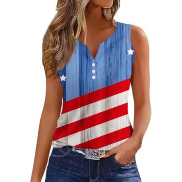 Imagem de Camiseta regata feminina 4th of July Flag Stars Stripes Button Down Loose Fit Memorial Day 2024 Summer, Rosa choque, G