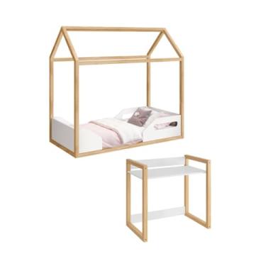 Imagem de Conjunto Mini Cama Montessoriana e Mesa Zoe Infantil com Regulagem de Altura Branco Fosco/Madeira Pinus - Reller