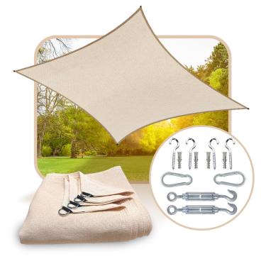 Imagem de LONA TELA TOLDO SOMBRITE 90% SOMBRA GARAGEM JARDIM 4X3 AREIA + KIT INSTALAÇÃO