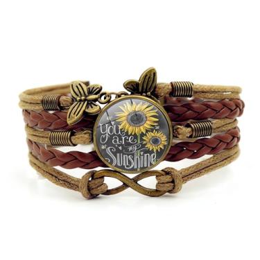 Imagem de Gmamasim Home Pulseira de couro para mulheres, adolescentes, You are my sunshine, boho, dia das mães, presente para mãe, esposa, filha, mãe, aniversário, amizade, presente para ela, 7 5 inch, Folha de