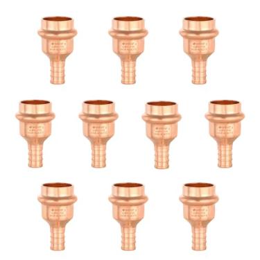 Imagem de Pacote com 10 acessórios de prensa de cobre GUOFIS Press, 3/10.2 cm x 1/5.1 cm PEX Acoplamento de crimpagem Adaptador de acessórios de cobre para conexão de tubo de cobre/PEX com batente