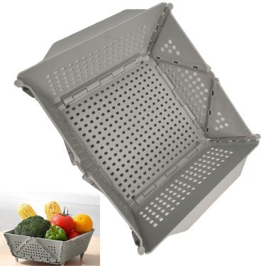 Imagem de Cesta Secar Frutas Verduras Vegetais Dobravel Cozinha Copa Pia Porta Objetos Organizador Drenagem Alimentos