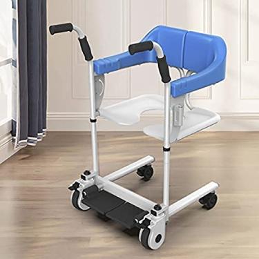 Imagem de Cadeira de transferência de elevação manual de autoatendimento para pacientes, assento macio, comadre, roda universal silenciosa, ajuste de 9 níveis, abertura e fechamento de 180 °, para ido