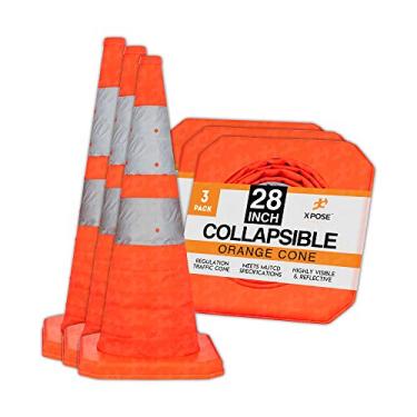 Imagem de Cone de segurança de trânsito laranja dobrável – 71 cm – Cones de trânsito reflexivos resistentes para emergência na estrada e segurança do veículo – para estacionamento, placas de cuidado, construção, tripulações de estrada (3)