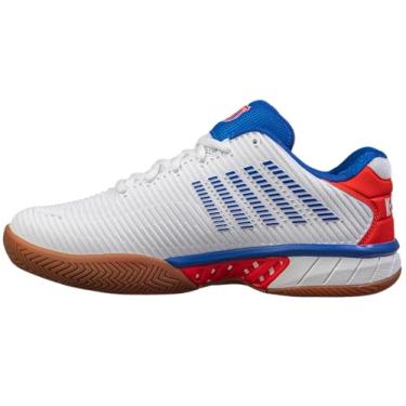 Imagem de K-Swiss Tênis masculino Hypercourt Express 2 para uso interno, Pickleball, tênis de raquete, Branco/Vermelho, 42
