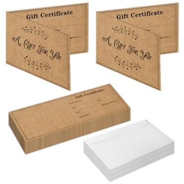 Imagem de 50 conjuntos de vales de presente para empresas, cartões de presente Kraft em branco com envelopes, vales de presente para salão, restaurantes, spa, casamento, aniversário, cliente, vouchers 11,8 x