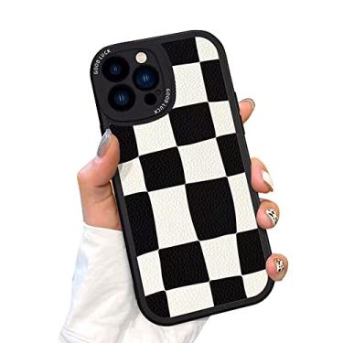 Imagem de Casechics Compatível com capa de iPhone, design estético retrô clássico grades xadrez quadriculado câmera proteção de lente macia à prova de choque capa para celular (preta, iPhone 16 Pro)