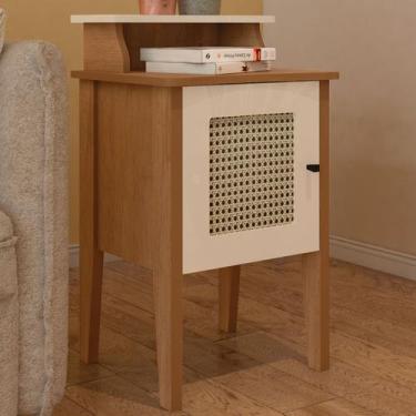 Imagem de Mesa de Canto/Cabeceira Charlotte 1 Porta 100% Mdf Cinamomo/Off White 