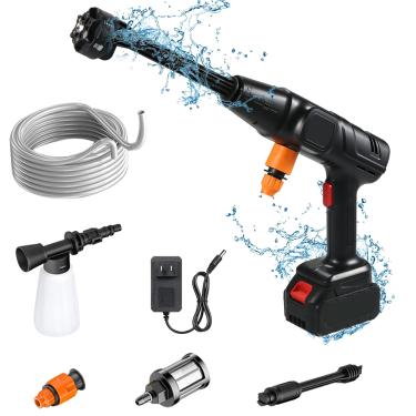 Imagem de Chusui Motor sem escova de cobre sem fio 5 em 1 lavadora de pressão sem fio de alta pressão pistola de água para carro gerador de espuma de água limpador de spray com bateria e carregador 24V 15000mAh