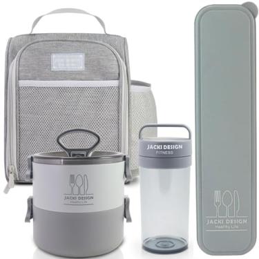 Imagem de Bolsa Térmica Grande Espaçosa Manta de Alumínio Lancheira Para Marmita, Passeio, Escola, Faculdade, Trabalho Bolsa Para Marmita, Kit 4 ítens Térmica+Marmita+Garrafa+Porta Talher PREMIUM (Cinza)
