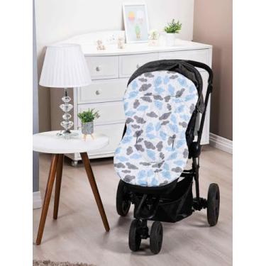 Imagem de Colchonete Capa Forro Dupla Face Super Macio para Carrinho Bebê 100% Algodão Várias Estampas (NUVENS AZUL)