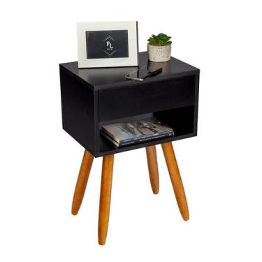 Imagem de Mesa Cabeceira Preto Retro 60Cm Altura Pés Castanhos - Fl Decor
