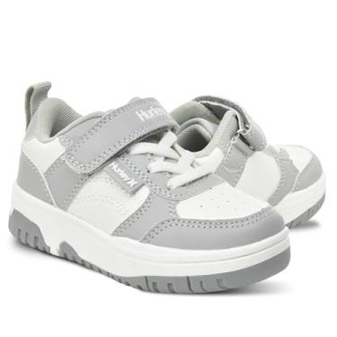 Imagem de Hurley Tênis infantil Rexx com alça ajustável, perfeito para qualquer atividade, conforto e suporte – meninos e meninas, Cinza/branco, 19