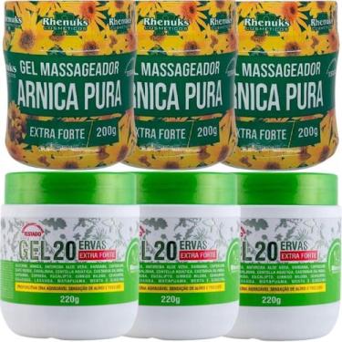 Imagem de Kit 3 Gel Arnica Pura 200G + 3 Gel 20 Ervas Extra Forte 220G - Rhenuks