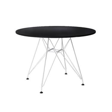 Imagem de Mesa Jantar Eames Redonda Preta 90cm com Ferro Branco - Up Home, PRETO