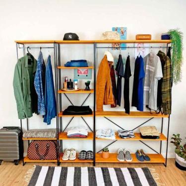 Imagem de Guarda-Roupas Industrial de Ferro e Madeira Closet Modular Carvalho e 