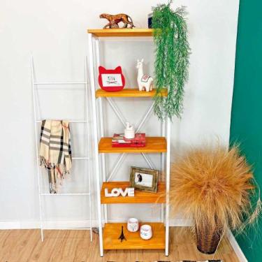 Imagem de Estante Style de Ferro e Madeira Slim 5 Prateleiras Industrial Carvalh