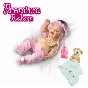 Imagem de Boneca Tipo Reborn Menina Realista e Naninha P/ Dormir Urso - Milk Bri