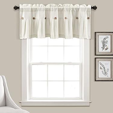 Imagem de Lush Decor Saia de casa de fazenda com botões de linho, 213 cm L x 45 cm C, Off White - Cortinas de cozinha - sanefas para janelas - saia de cortina
