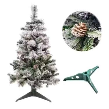 Imagem de Árvore De Natal 90cm Pequeno Modelo Luxo Pinheiro Com Neve Pinha Nevad