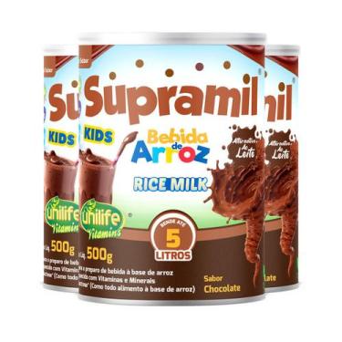 Imagem de Kit 3 Supramil Bebida de Arroz Kids Chocolate Unilife 500g