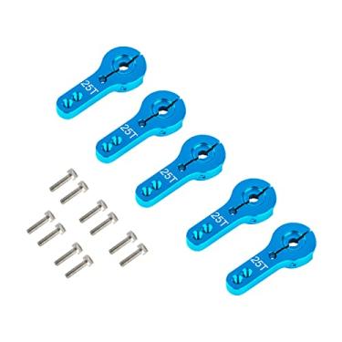 Imagem de 5PCS 25T Aluminum Servo Horns M3 Threads Metal Steering Rocker Arm for 1/8 1/10 RC Car Truck Boat Airplane Robot Part (Blue)