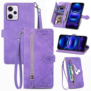 Imagem de Dinglijia Capa carteira para Xiaomi Redmi Note 12 Pro 5G, design de zíper de folha de alta capacidade para Xiaomi Redmi Note 12 Pro, SZY roxo