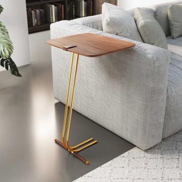 Imagem de Mesa de Apoio para Sofá Castanho com Base em Metal Castanho