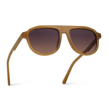 Imagem de WearMe Pro Óculos de sol aviador polarizados retrô ousados | Design geométrico de armação plana e lentes gradientes, Lente gradiente marrom dourado leitoso/marrom, One Size