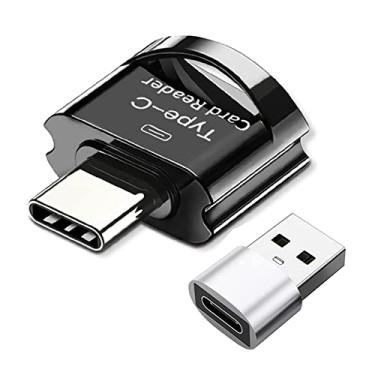 Imagem de Leitor de cartão TF/SD com adaptador USB C, USB-C para Micro SD SDXC SDHC OTG Adaptador de memória USB TF Tipo C Leitor de cartão de memória para Galaxy, Huawei, Tablets, PC, MacBook (preto)